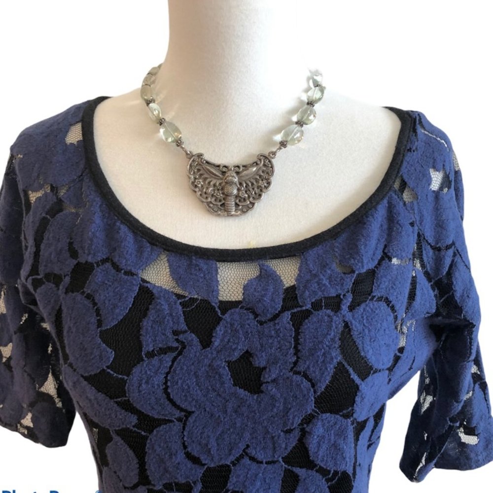 Sparrow, Blue Flocked Lace 2 piece Dress Small - Picture 4 of 8
